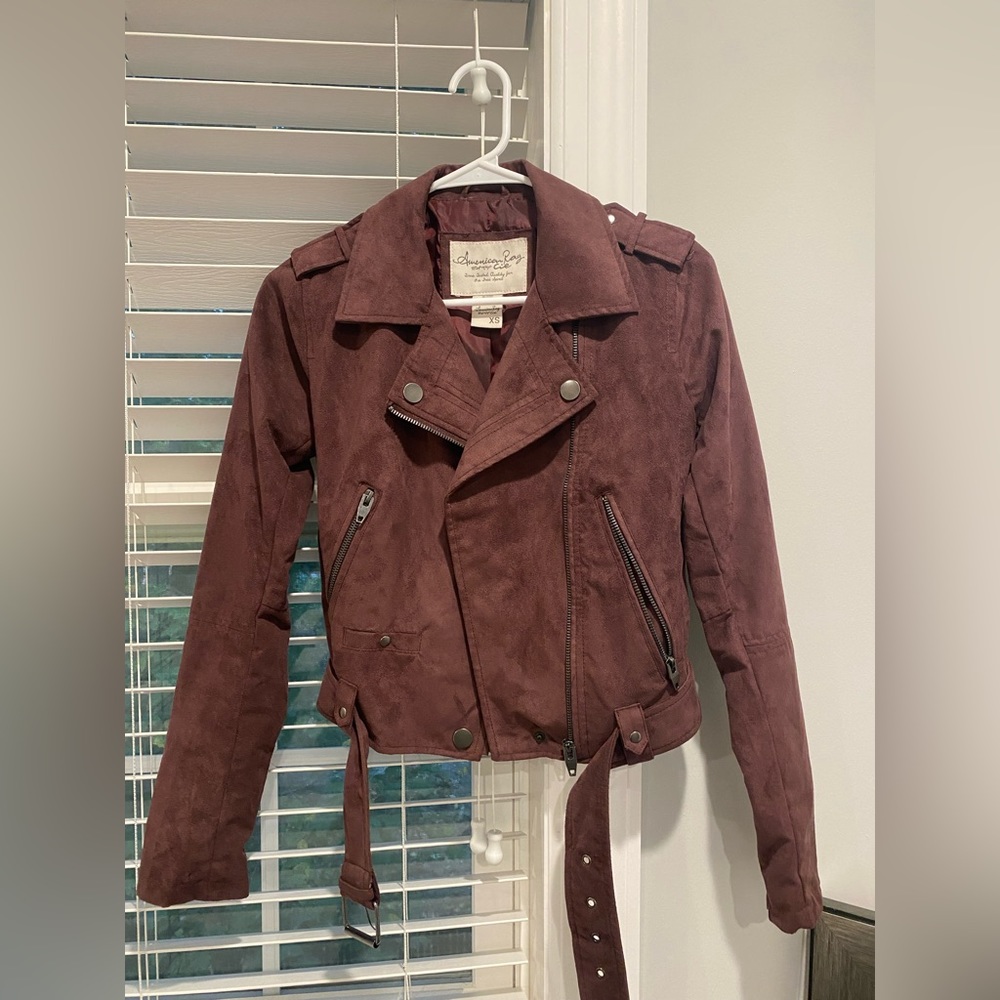 American Rag Dark Purple Velvet Feel Motor Jacket